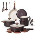 24pc Ceramic Nonstick Cookware Set with Detachable Handle Brown