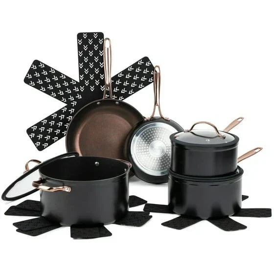 Thyme and Table 12 Piece Nonstick Aluminum Cookware Set, Gunmetal