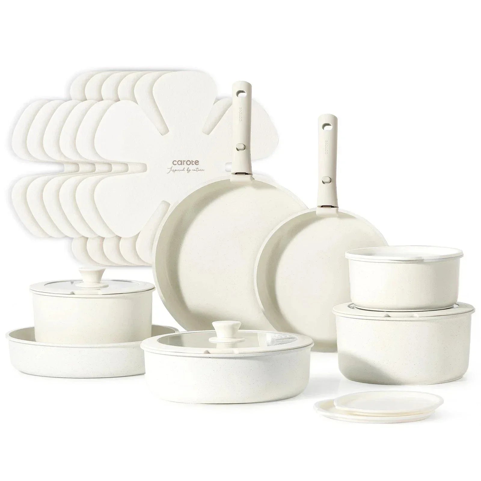 🌟 BRAND NEW IN BOX – 21-PC CAROTE CERAMIC COOKWARE SET – CREAM COLOR – FREE USA